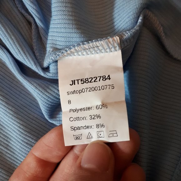 Shein Short Sleeve Tie Front Ribbed Cropped Cardigan - Blue - XL - Picture 5 of 5